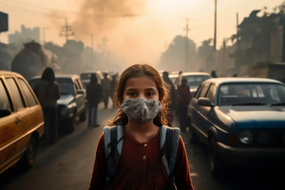 Biocheck Diagnostics And Polyclinic Blogs - Air pollution impact on health with blood testing and diagnostics illustration
