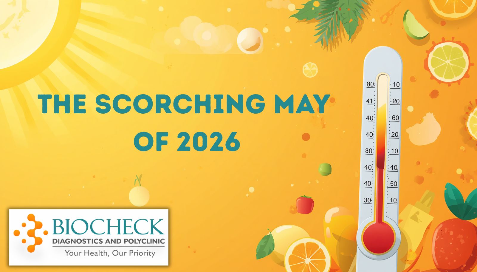 Biocheck Diagnostics And Polyclinic Blogs - An infographic showing how high humidity and heat in Mumbai accelerate bacterial growth in food, leading to Typhoid and Gastroenteritis.