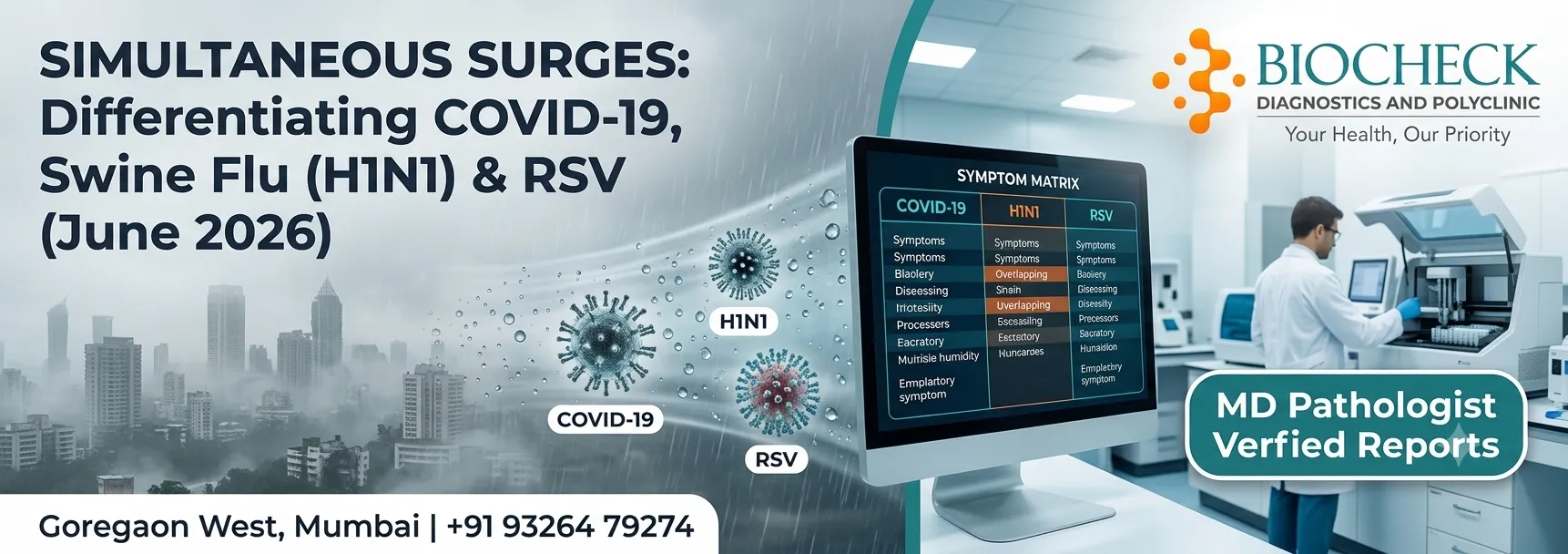 Biocheck Diagnostics And Polyclinic Blogs - A certified laboratory phlebotomist preparing a sterile nasopharyngeal swab and viral transport medium (VTM) container inside a modern testing facility.