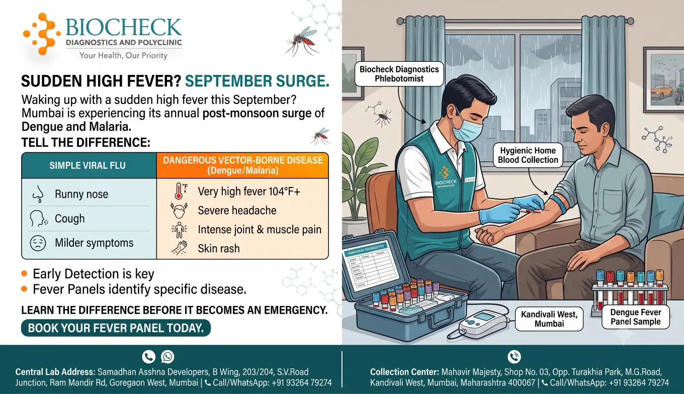Biocheck Diagnostics And Polyclinic Blogs - A Biocheck Diagnostics phlebotomist performing a hygienic home blood collection for a Dengue fever panel in Kandivali West, Mumbai.